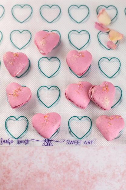 Reversible Fiberglass Coated Premium Silicone Macaron Baking Mat, Round/Bear and Heart Templates. Non-Stick.